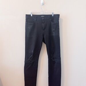 Express Men's Black Distressed Slim Jeans, 4-Way Hyper Stretch